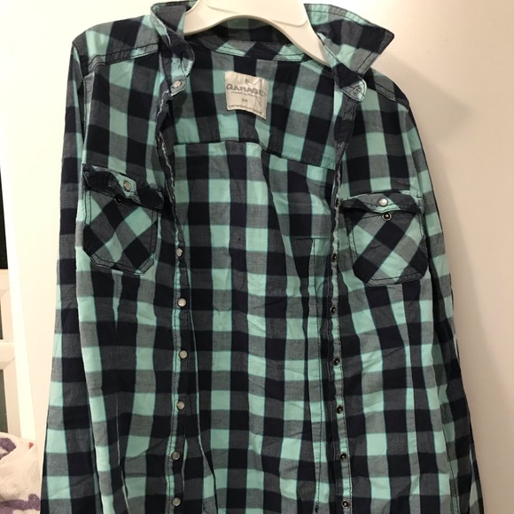 Garage blue plaid long sleeve shirt - Picture 1 of 2